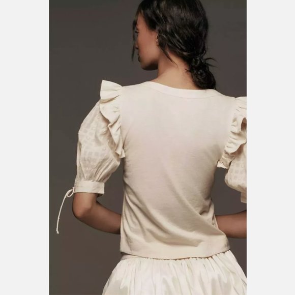 Brand New By Anthropologie Puff-Sleeve Embroidered Top - Picture 6 of 14